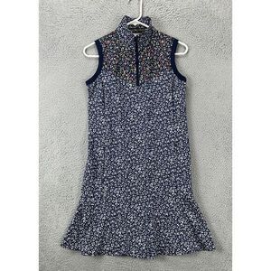 RLX Ralph Lauren Dress Women Small Blue Floral Logo Wicking Performance Golf NEW